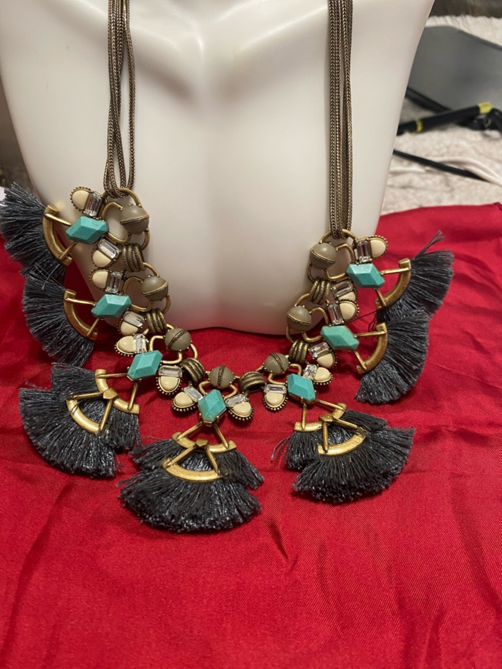 Stella & Dot Gray Tassel Necklace with Turquoise Accents